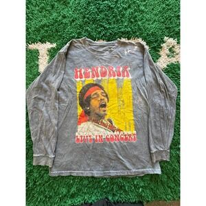 Jimi Hendrix Graphic Long‎ Sleeve Shirt Mens Medium Grey Good Live In Concert